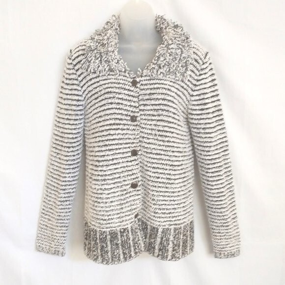 SIDEFFECTS VTG 80's Shaggy Striped Loop Knit Cardigan Sweater Retro S Cozy - Picture 2 of 12